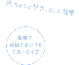 水のようなサラっとした質感 しっかり保湿＆ベタつかない 素肌に直接ふきかけるミストタイプ